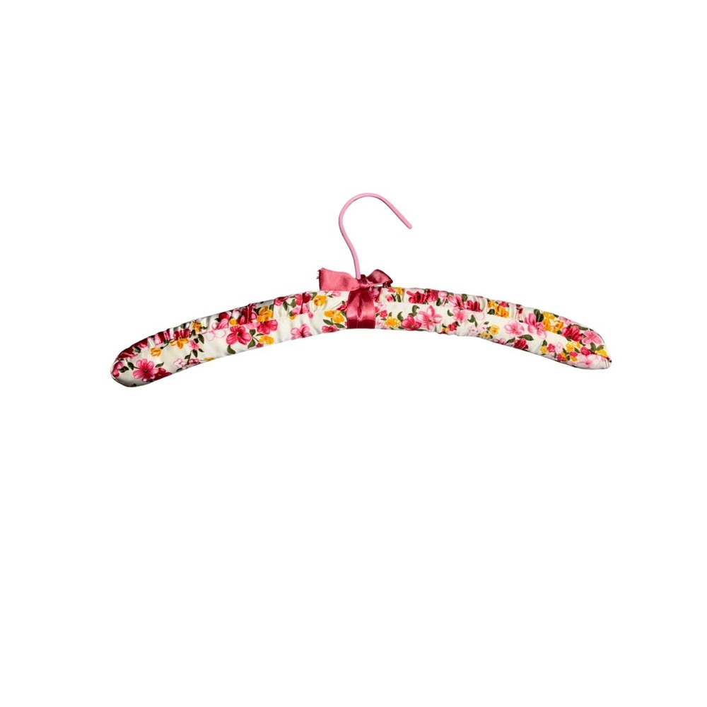 Vintage Style Cottagecore Padded Floral Clothes Hanger Satin Bow Ruched Shabby
